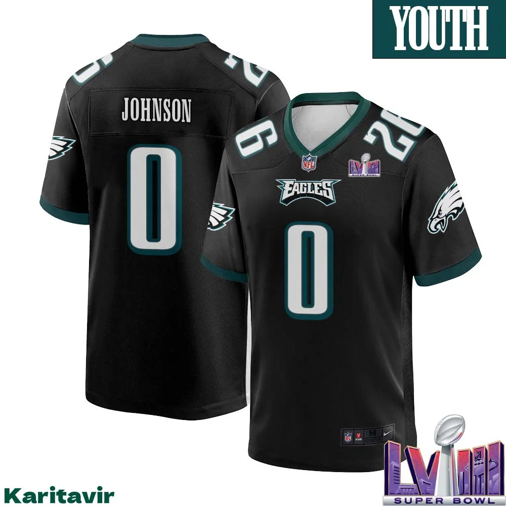 Brian Johnson No 0 Youth Black Philadelphia Eagles Super Bowl LVIII Alternate Game Player Jersey