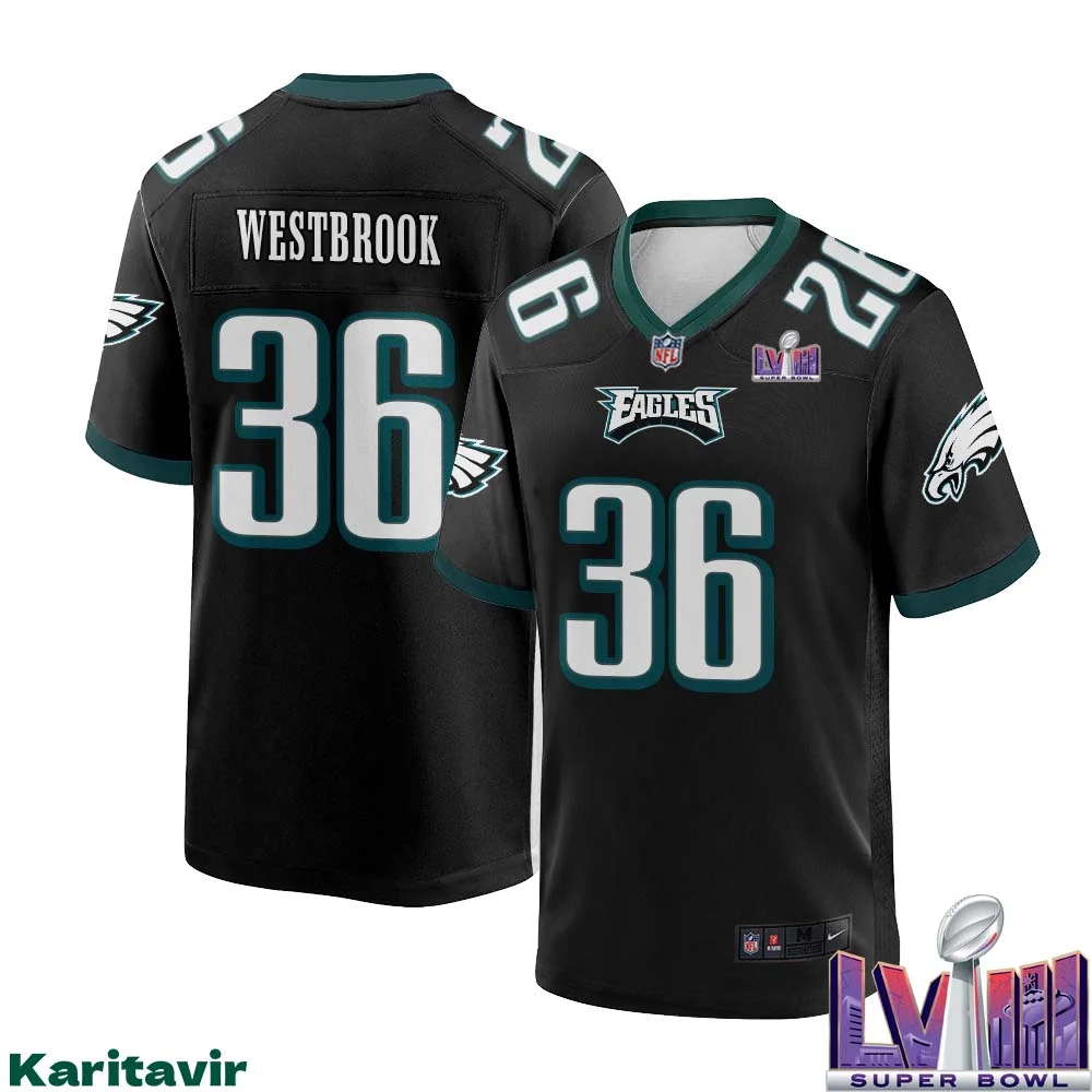 Brian Westbrook No 36 Men Black Philadelphia Eagles Super Bowl LVIII Alternate Game Player Jersey