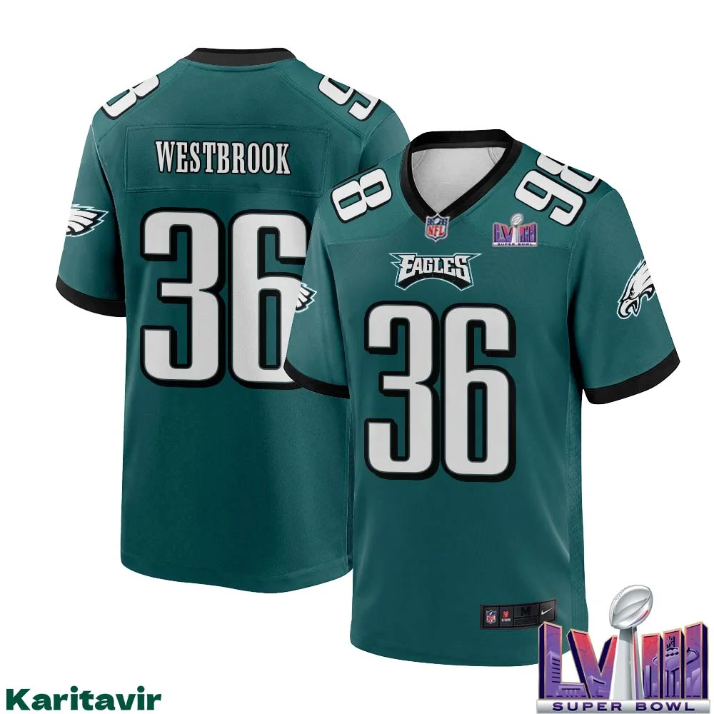 Brian Westbrook No 36 Men Midnight Green Philadelphia Eagles Super Bowl LVIII Home Game Player Jersey 1