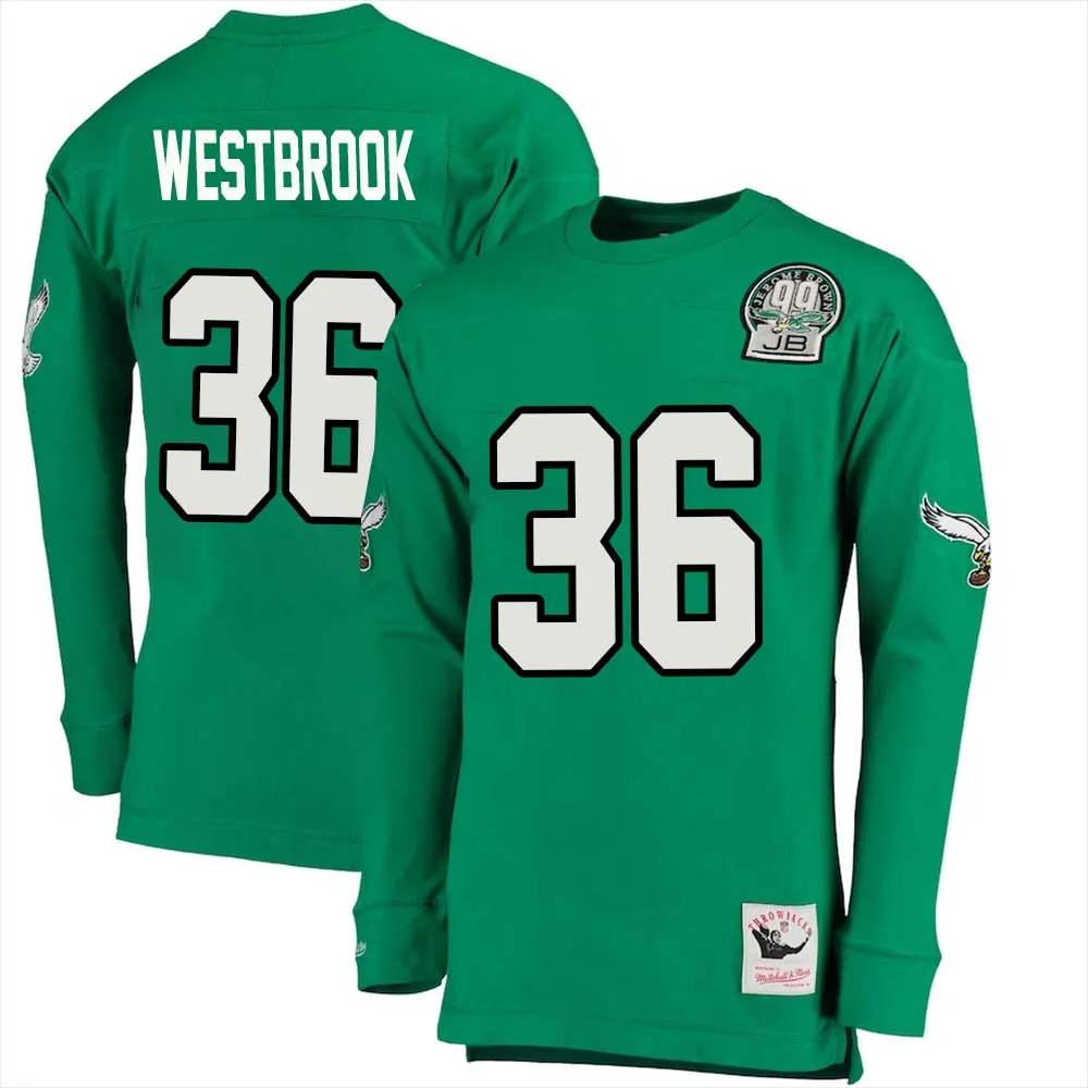 Brian Westbrook No 36 Mitchell Ness Kelly Long Sleeve Top Green Philadelphia Eagles Throwback Retired Player 1