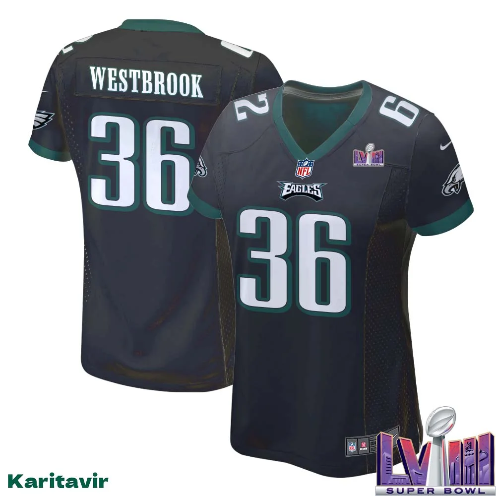 Brian Westbrook No 36 Women Black Philadelphia Eagles Super Bowl LVIII Alternate Game Player Jersey