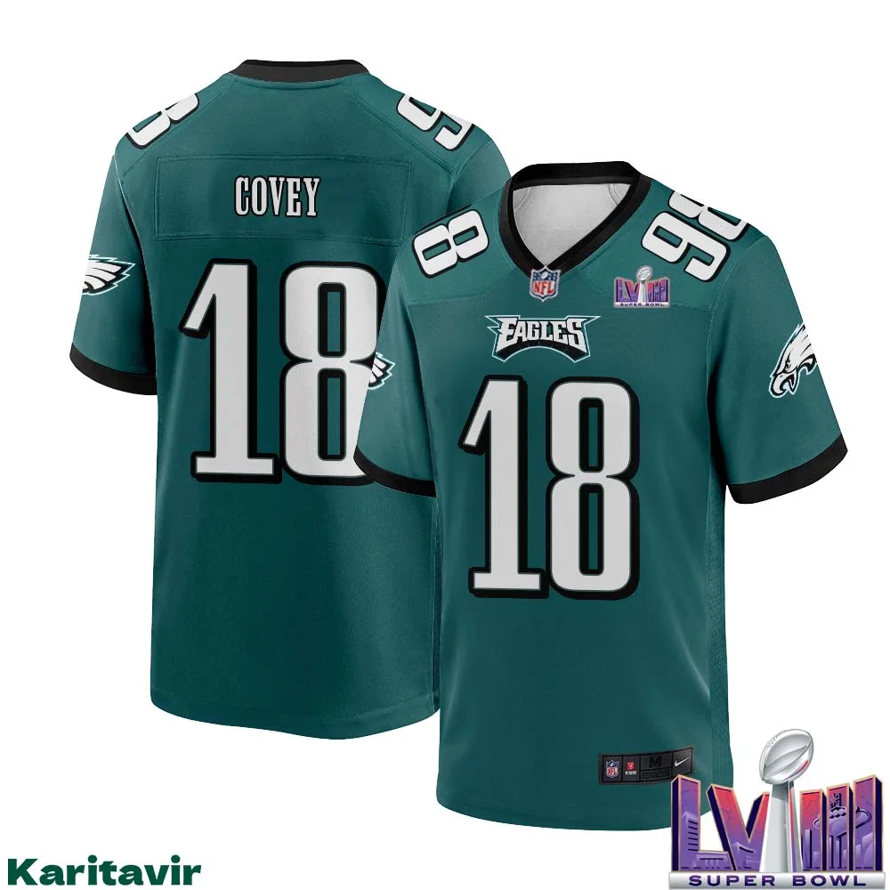 Britain Covey No 18 Men Midnight Green Philadelphia Eagles Super Bowl LVIII Home Game Player Jersey 1