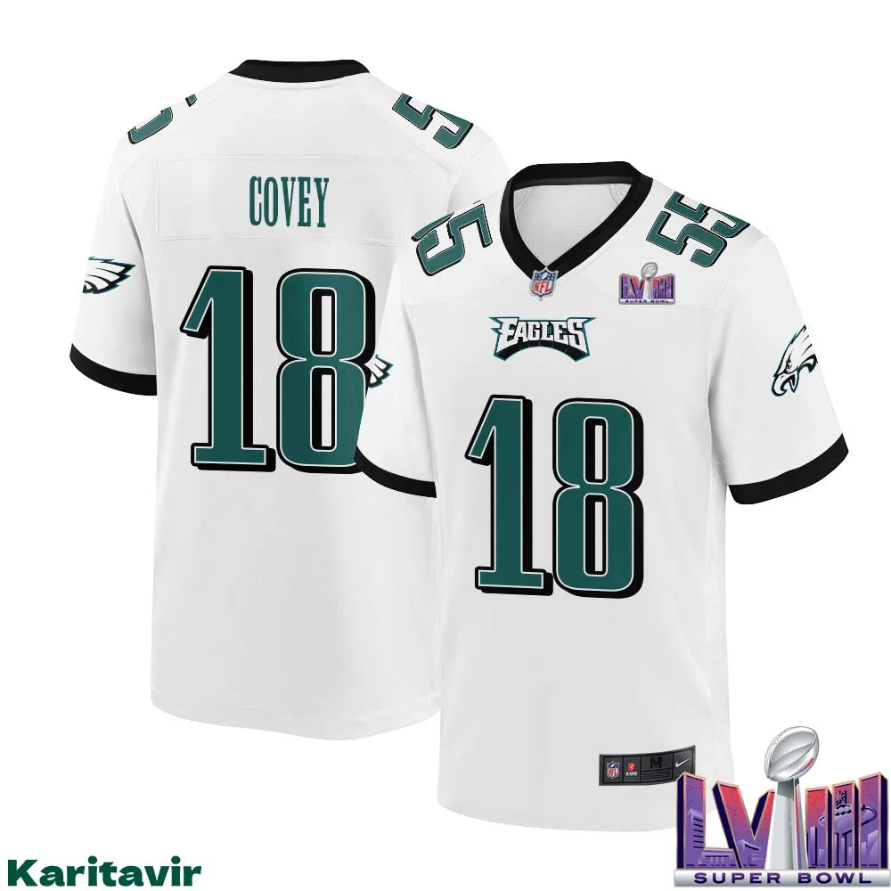 Britain Covey No 18 Men White Philadelphia Eagles Super Bowl LVIII Away Game Player Jersey 1