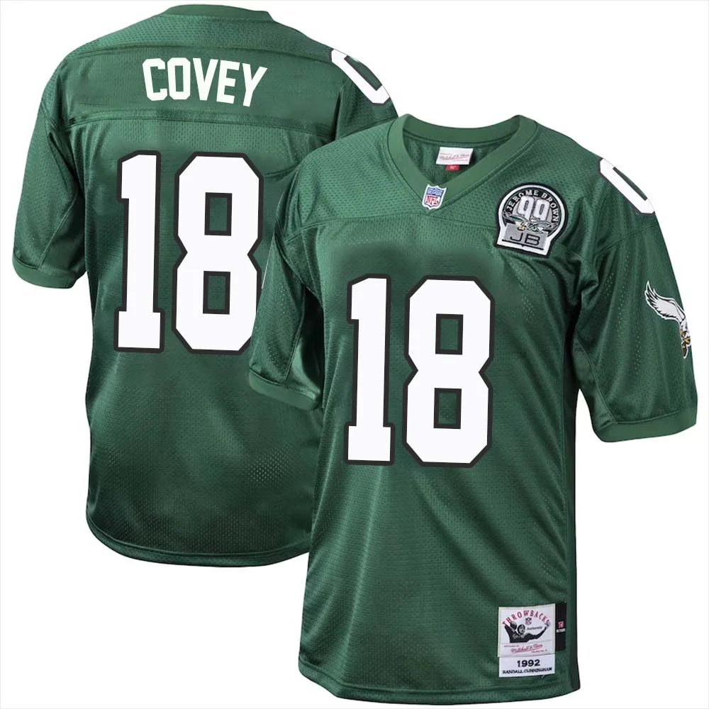Britain Covey No 18 Philadelphia Eagles Mitchell Ness Kelly Green 1992 Authentic Throwback Retired Player Jersey 1