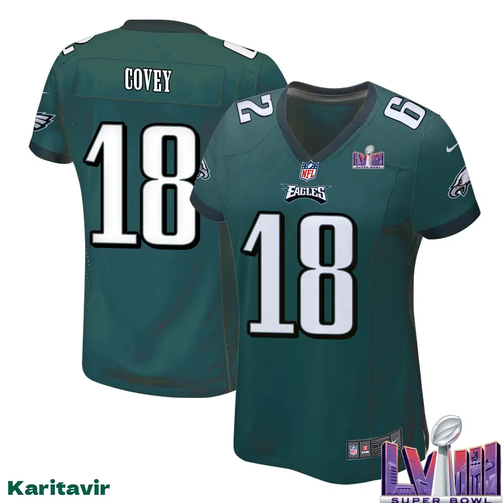 Britain Covey No 18 Women Midnight Green Philadelphia Eagles Super Bowl LVIII Home Game Player Jersey 1