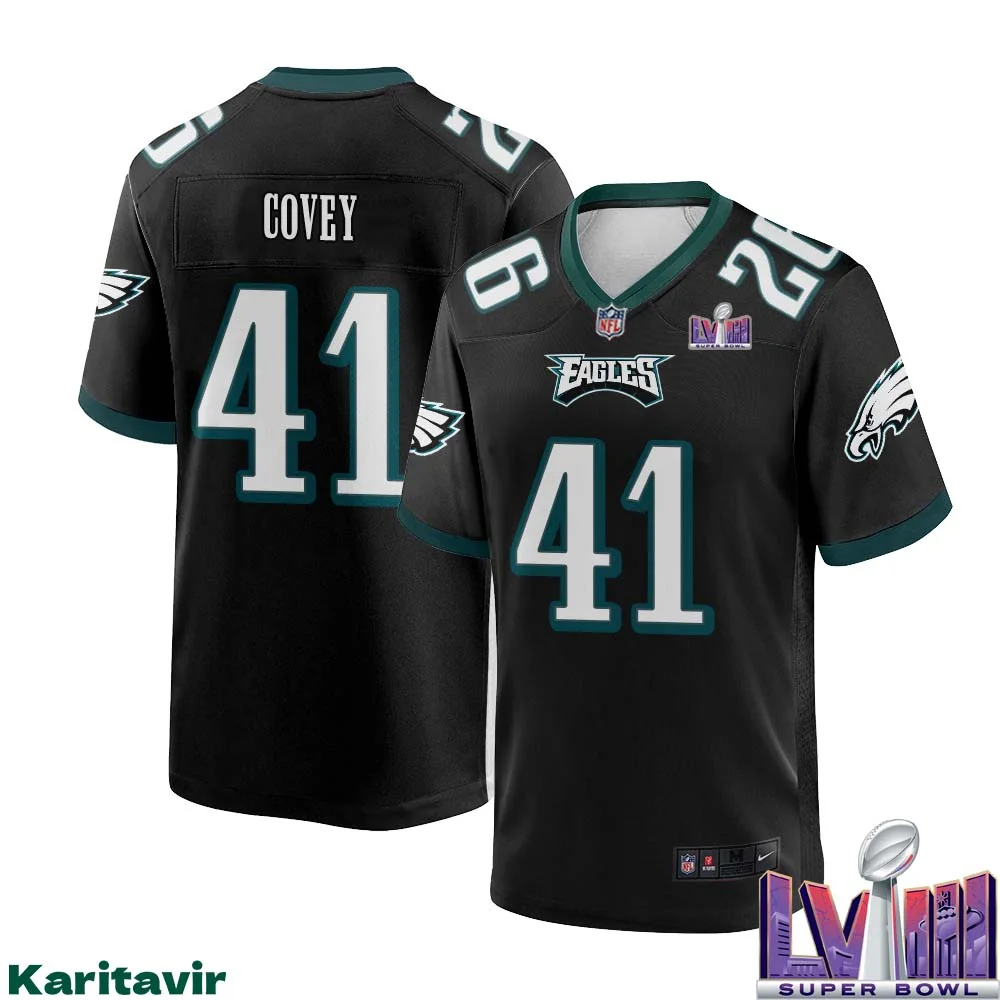 Britain Covey No 41 Men Black Philadelphia Eagles Super Bowl LVIII Alternate Game Player Jersey