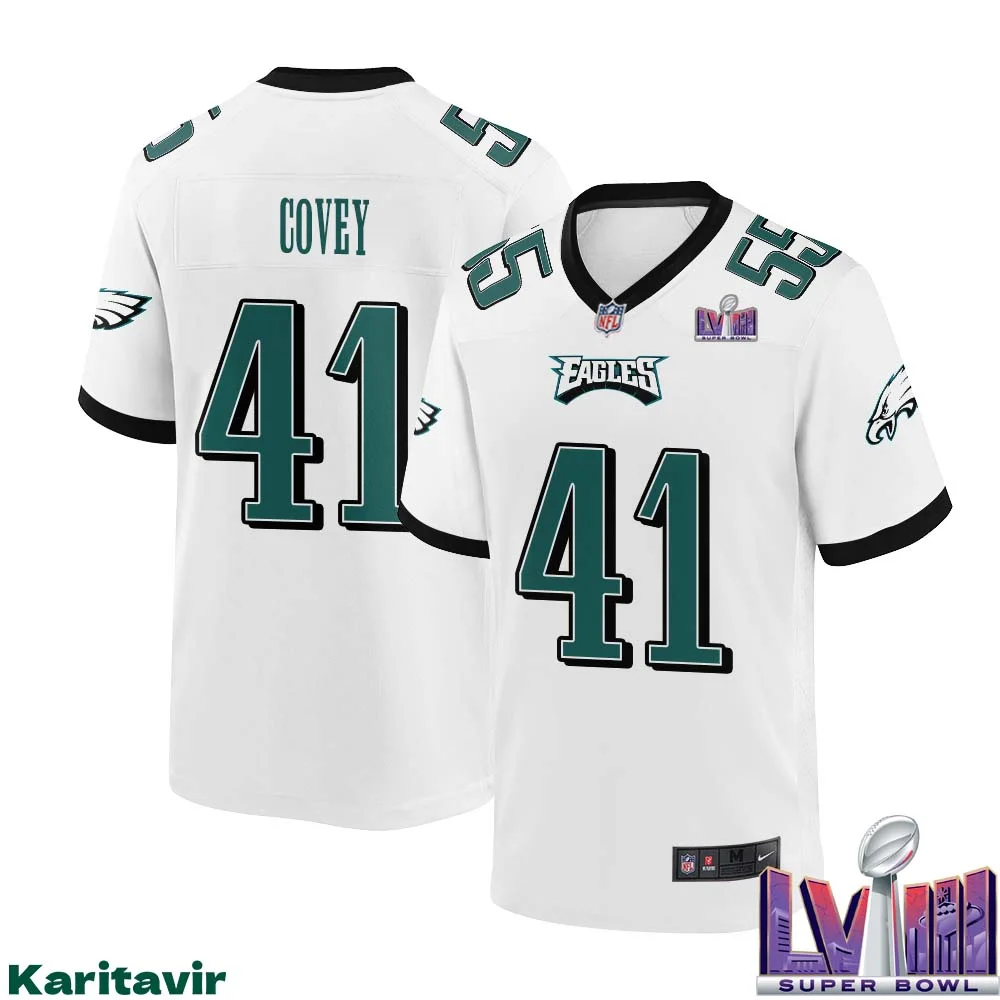 Britain Covey No 41 Men White Philadelphia Eagles Super Bowl LVIII Away Game Player Jersey 1