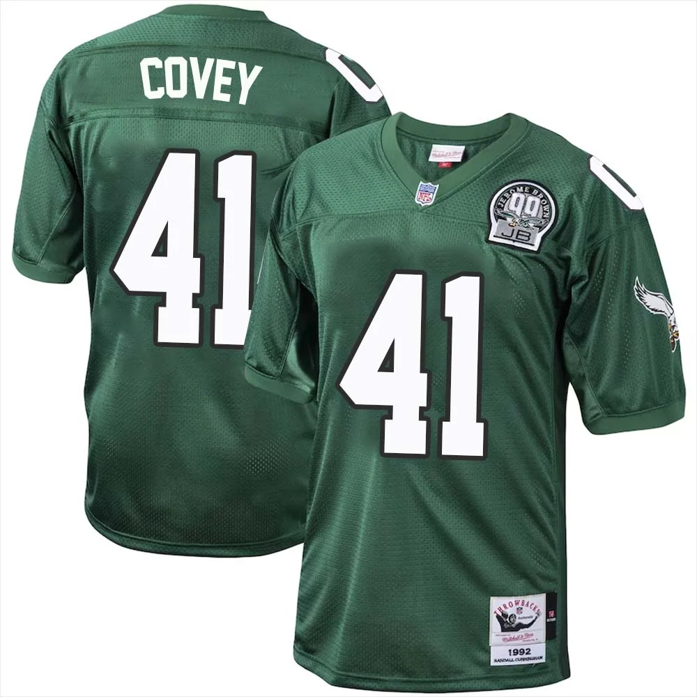Britain Covey No 41 Philadelphia Eagles Mitchell Ness Kelly Green 1992 Authentic Throwback Retired Player Jersey