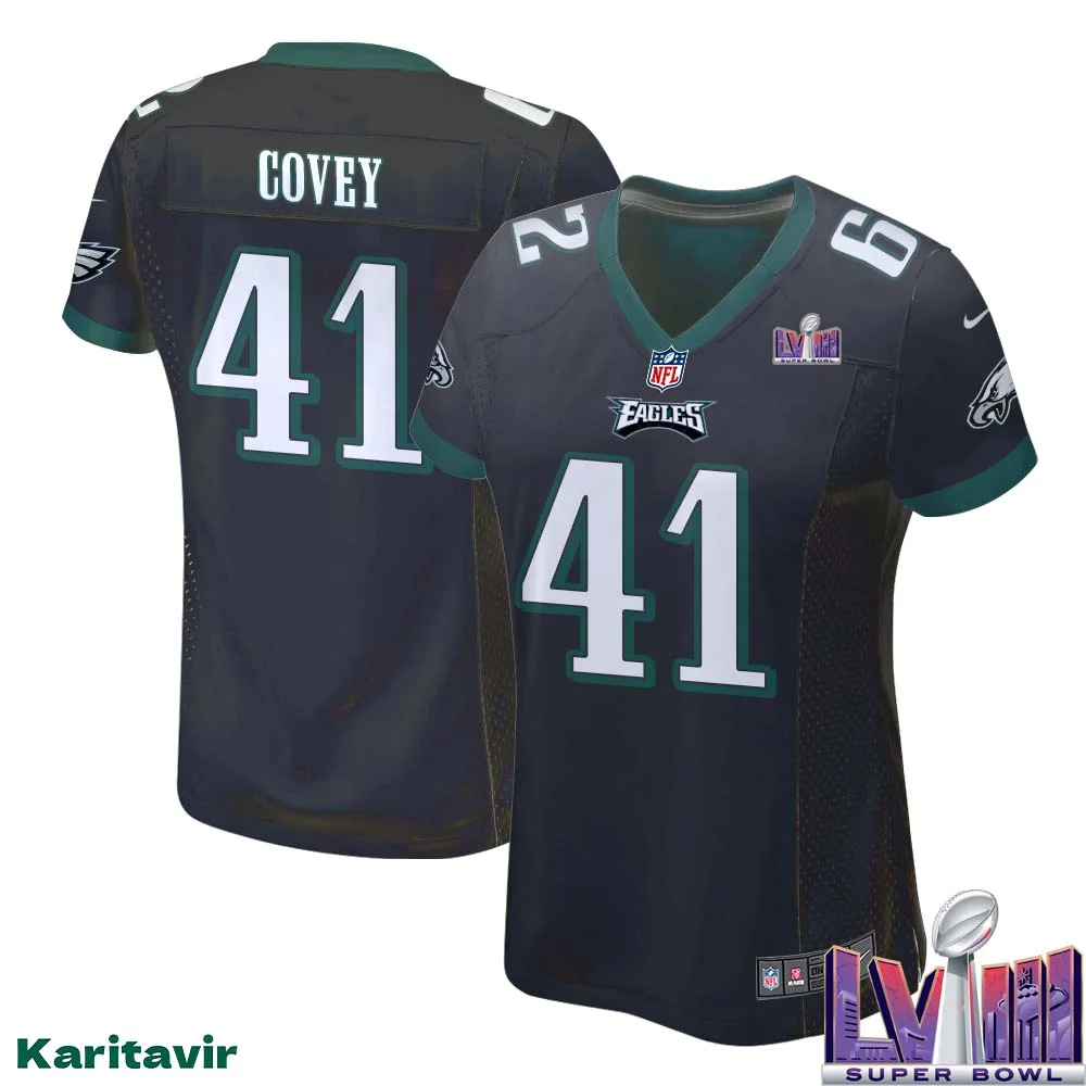 Britain Covey No 41 Women Black Philadelphia Eagles Super Bowl LVIII Alternate Game Player Jersey