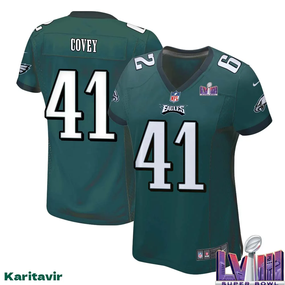 Britain Covey No 41 Women Midnight Green Philadelphia Eagles Super Bowl LVIII Home Game Player Jersey 1