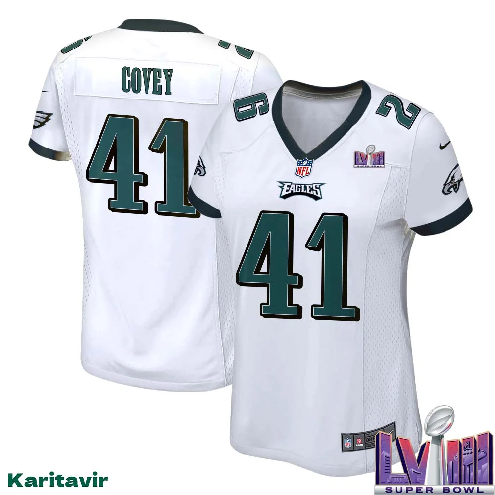 Britain Covey No 41 Women White Eagles Super Bowl LVIII Away Game Player Jersey 1