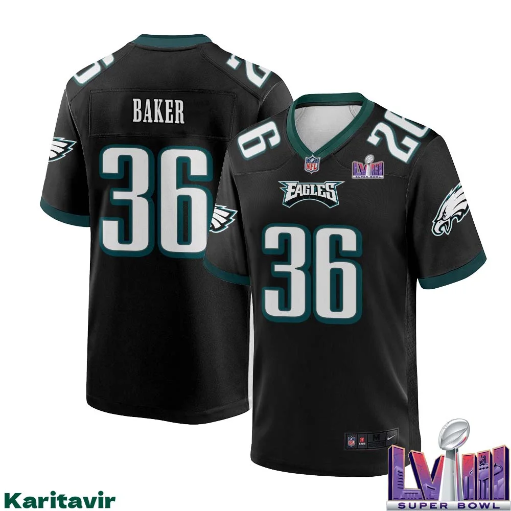 Budda Baker No 36 Men Black Philadelphia Eagles Super Bowl LVIII Alternate Game Player Jersey 1