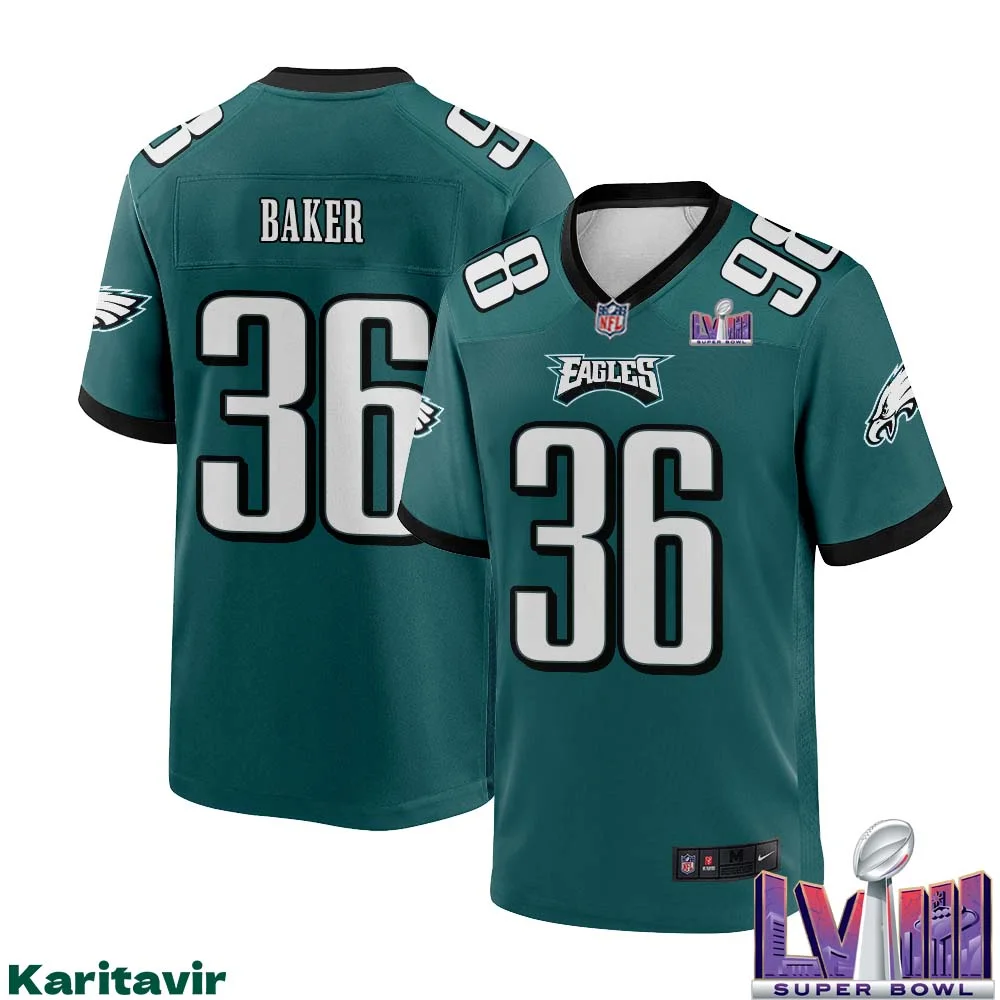 Budda Baker No 36 Men Midnight Green Philadelphia Eagles Super Bowl LVIII Home Game Player Jersey 1