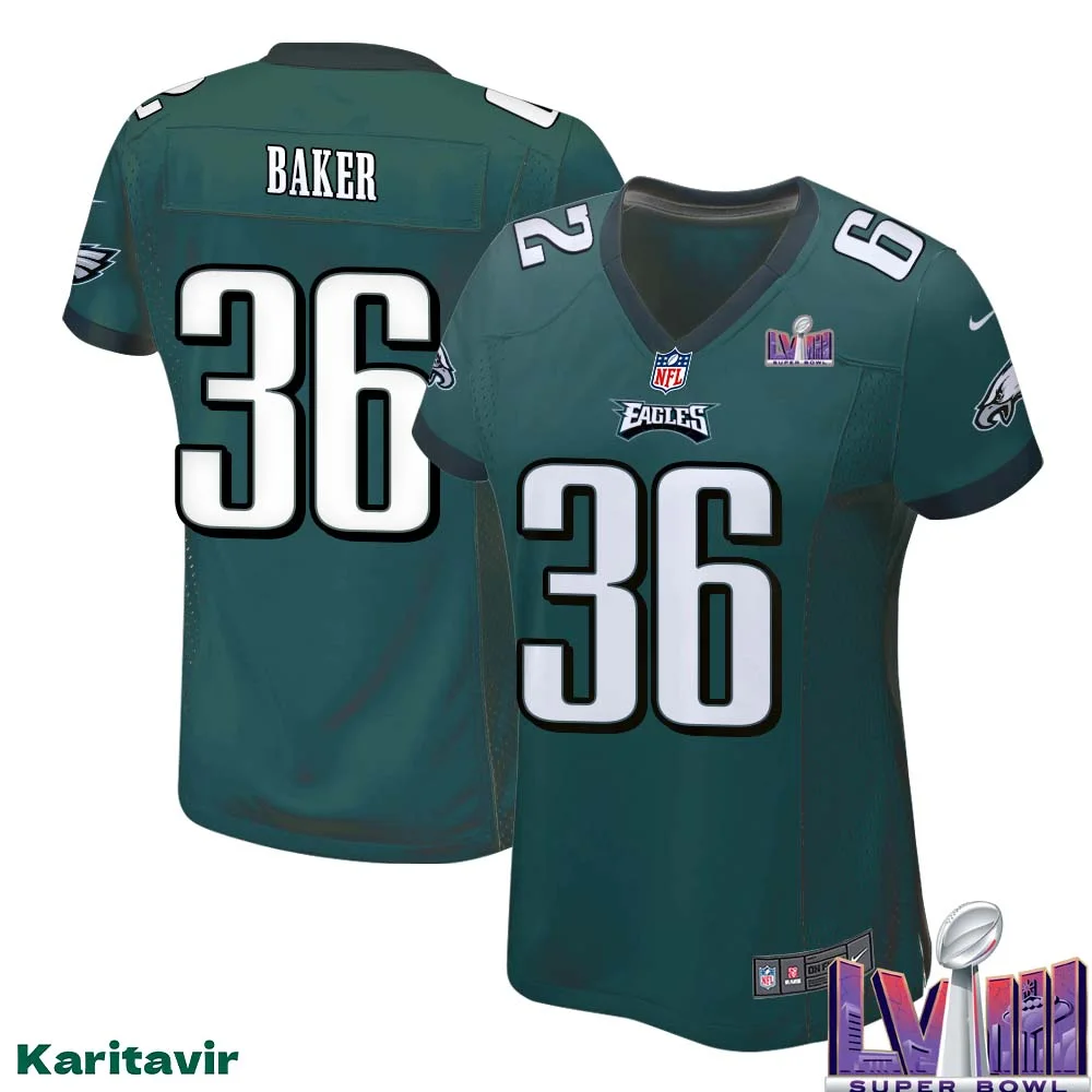 Budda Baker No 36 Women Midnight Green Philadelphia Eagles Super Bowl LVIII Home Game Player Jersey