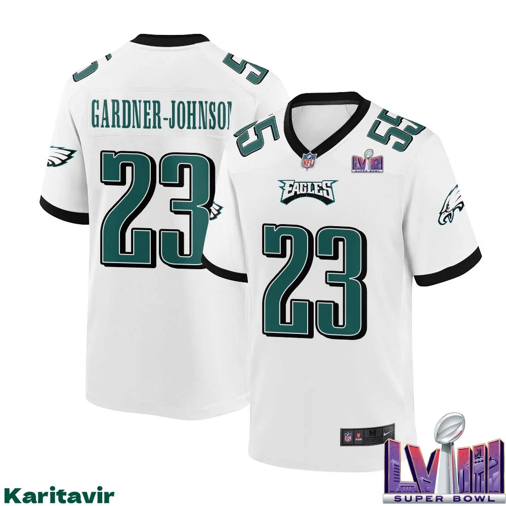 C.J. Gardner Johnson No 23 Men White Philadelphia Eagles Super Bowl LVIII Away Game Player Jersey 1