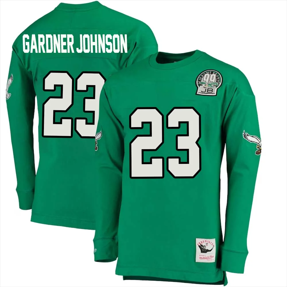 C.J. Gardner Johnson No 23 Mitchell Ness Kelly Long Sleeve Top Green Philadelphia Eagles Throwback Retired Player