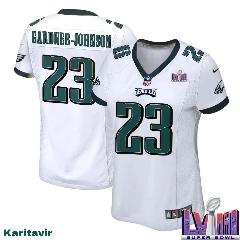 C.J. Gardner Johnson No 23 Women White Eagles Super Bowl LVIII Away Game Player Jersey