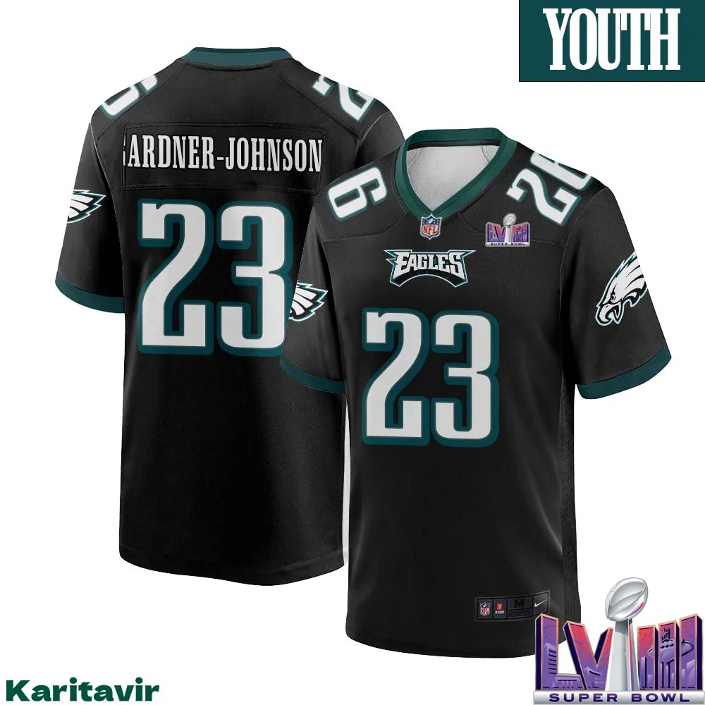 C.J. Gardner Johnson No 23 Youth Black Philadelphia Eagles Super Bowl LVIII Alternate Game Player Jersey 1