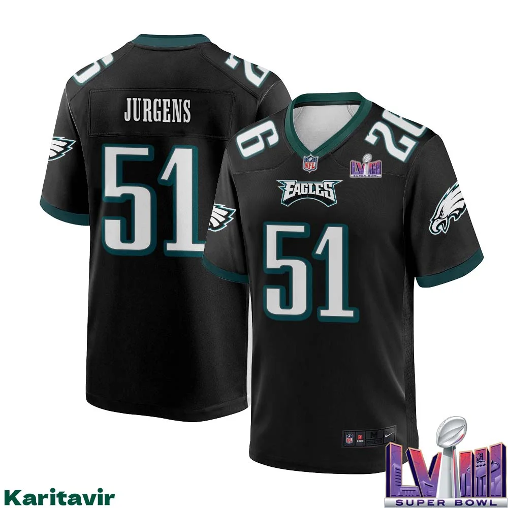 Cam Jurgens No 51 Men Black Philadelphia Eagles Super Bowl LVIII Alternate Game Player Jersey