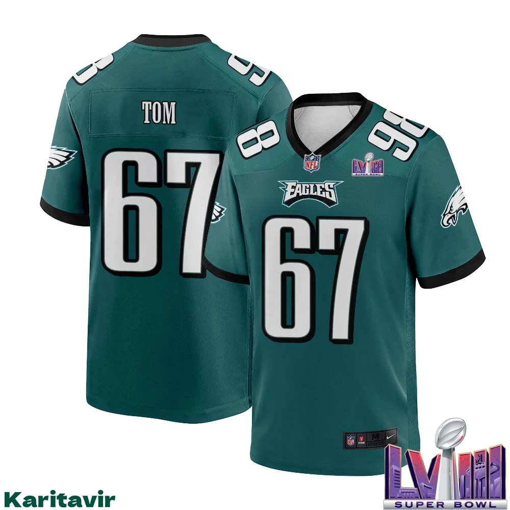 Cameron Tom No 67 Men Midnight Green Philadelphia Eagles Super Bowl LVIII Home Game Player Jersey