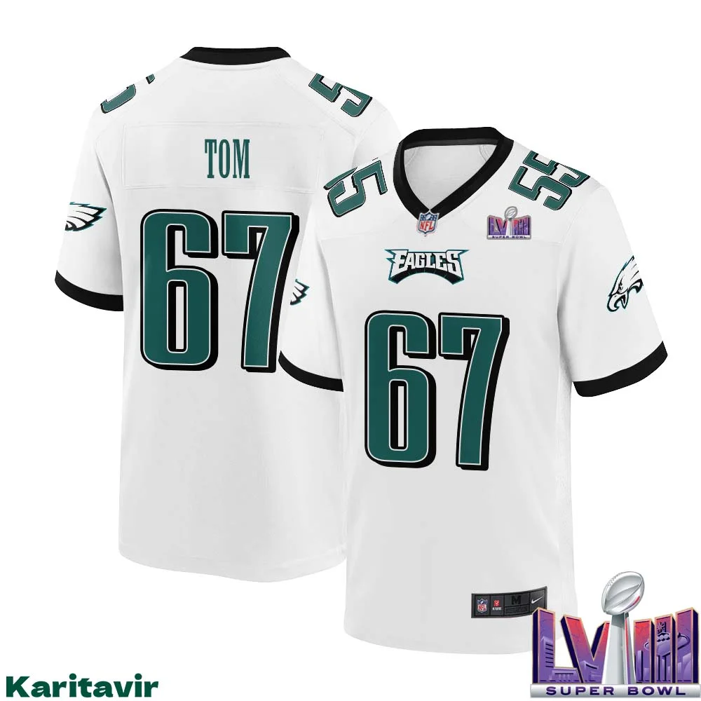 Cameron Tom No 67 Men White Philadelphia Eagles Super Bowl LVIII Away Game Player Jersey 1
