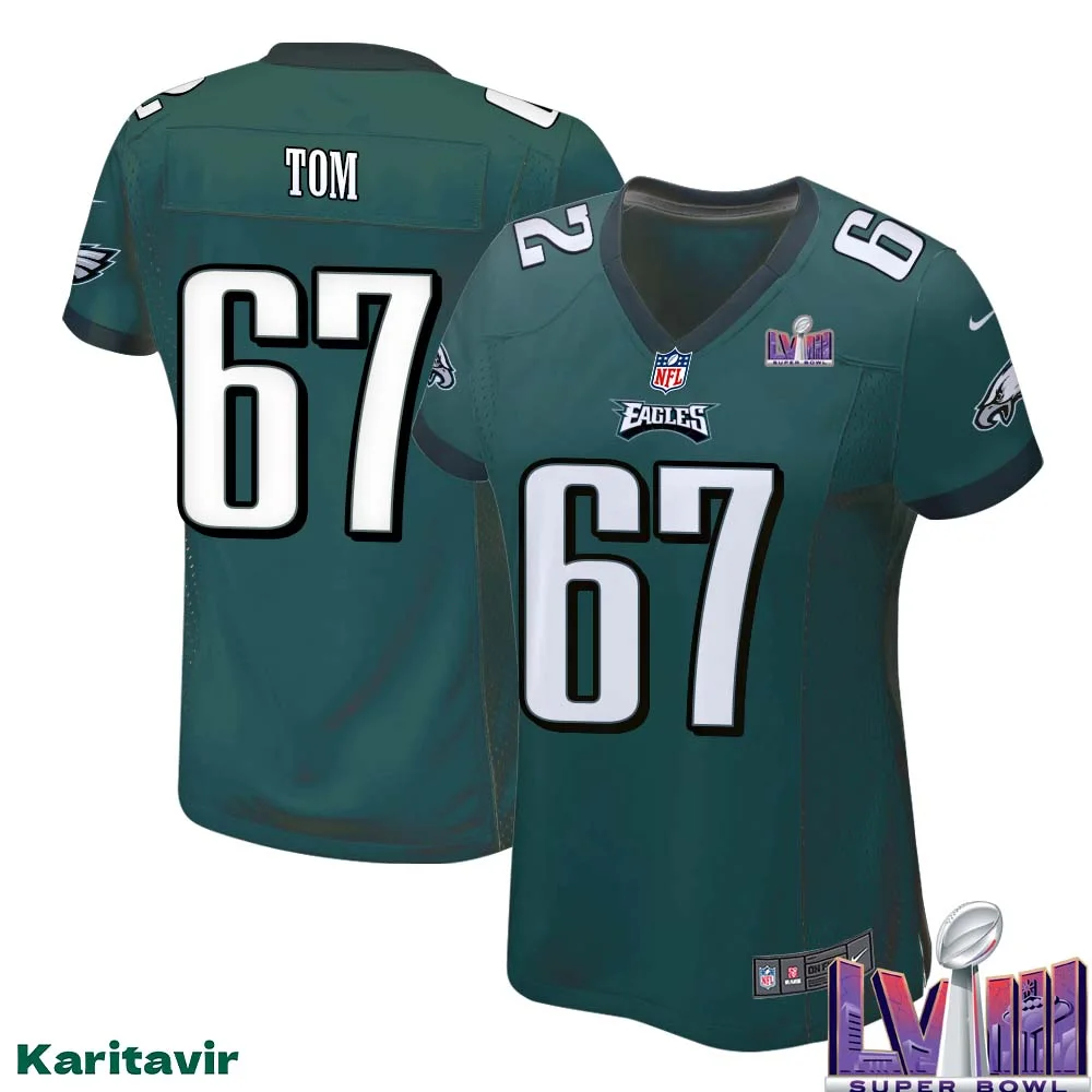 Cameron Tom No 67 Women Midnight Green Philadelphia Eagles Super Bowl LVIII Home Game Player Jersey
