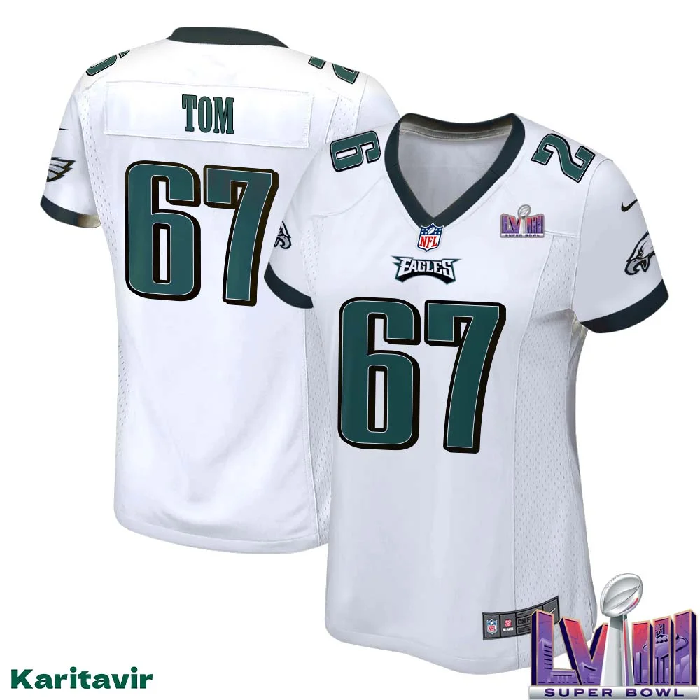 Cameron Tom No 67 Women White Eagles Super Bowl LVIII Away Game Player Jersey 1