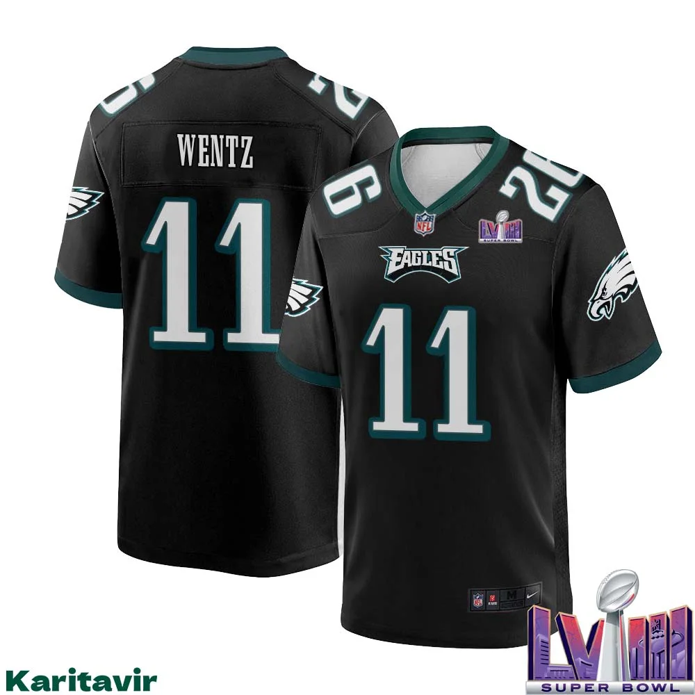 Carson Wentz No 11 Men Black Philadelphia Eagles Super Bowl LVIII Alternate Game Player Jersey 1