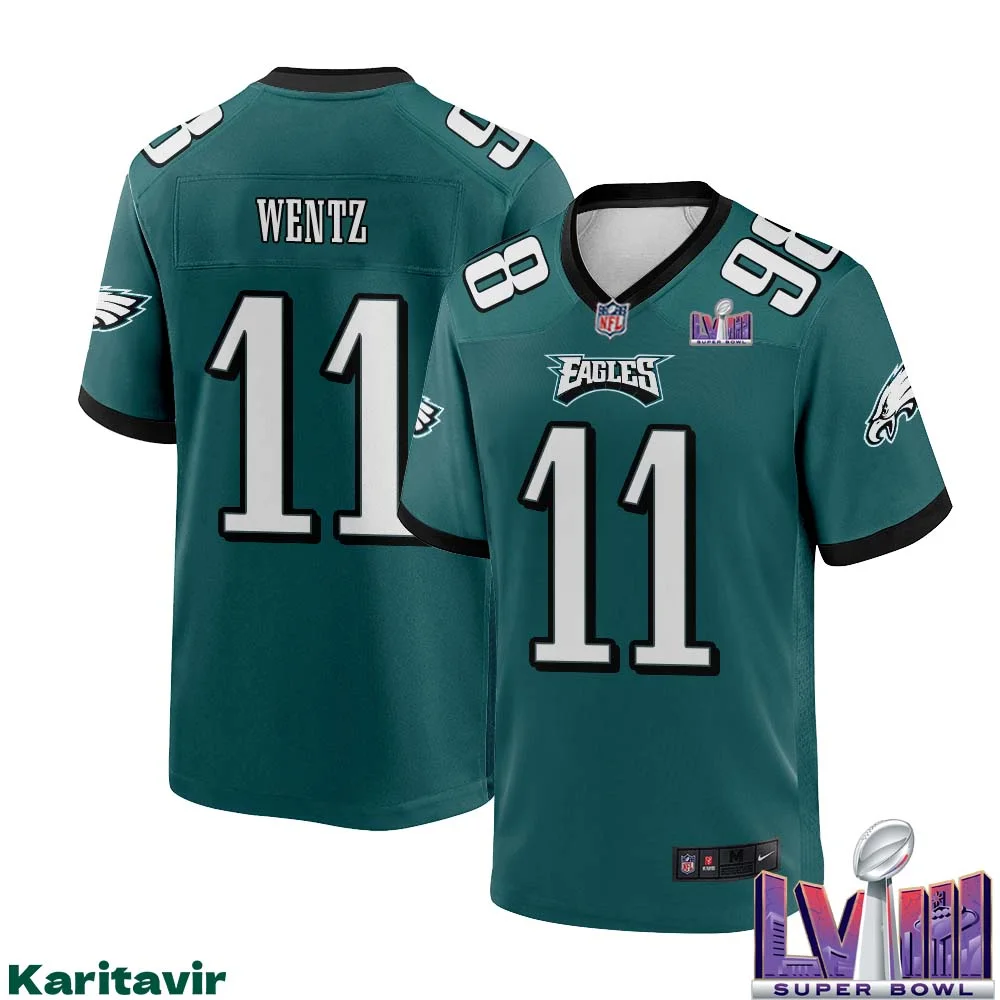 Carson Wentz No 11 Men Midnight Green Philadelphia Eagles Super Bowl LVIII Home Game Player Jersey 1