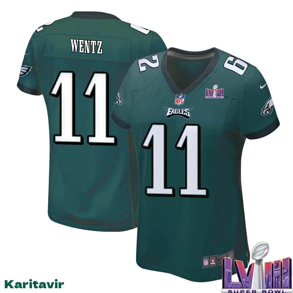 Carson Wentz No 11 Women Midnight Green Philadelphia Eagles Super Bowl LVIII Home Game Player Jersey
