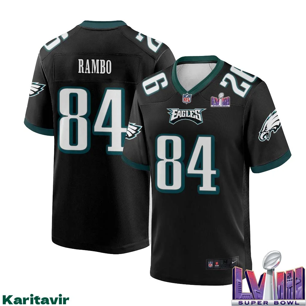 Charleston Rambo No 84 Men Black Philadelphia Eagles Super Bowl LVIII Alternate Game Player Jersey