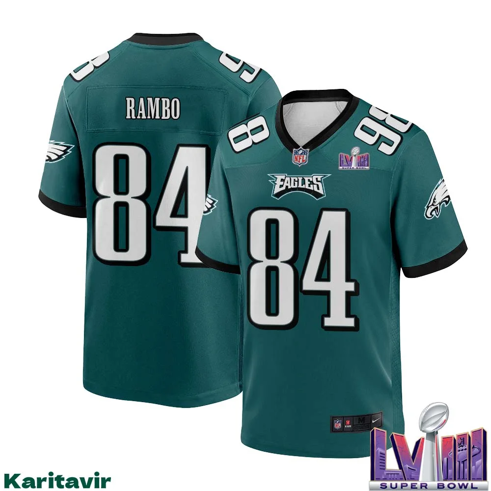 Charleston Rambo No 84 Men Midnight Green Philadelphia Eagles Super Bowl LVIII Home Game Player Jersey 1
