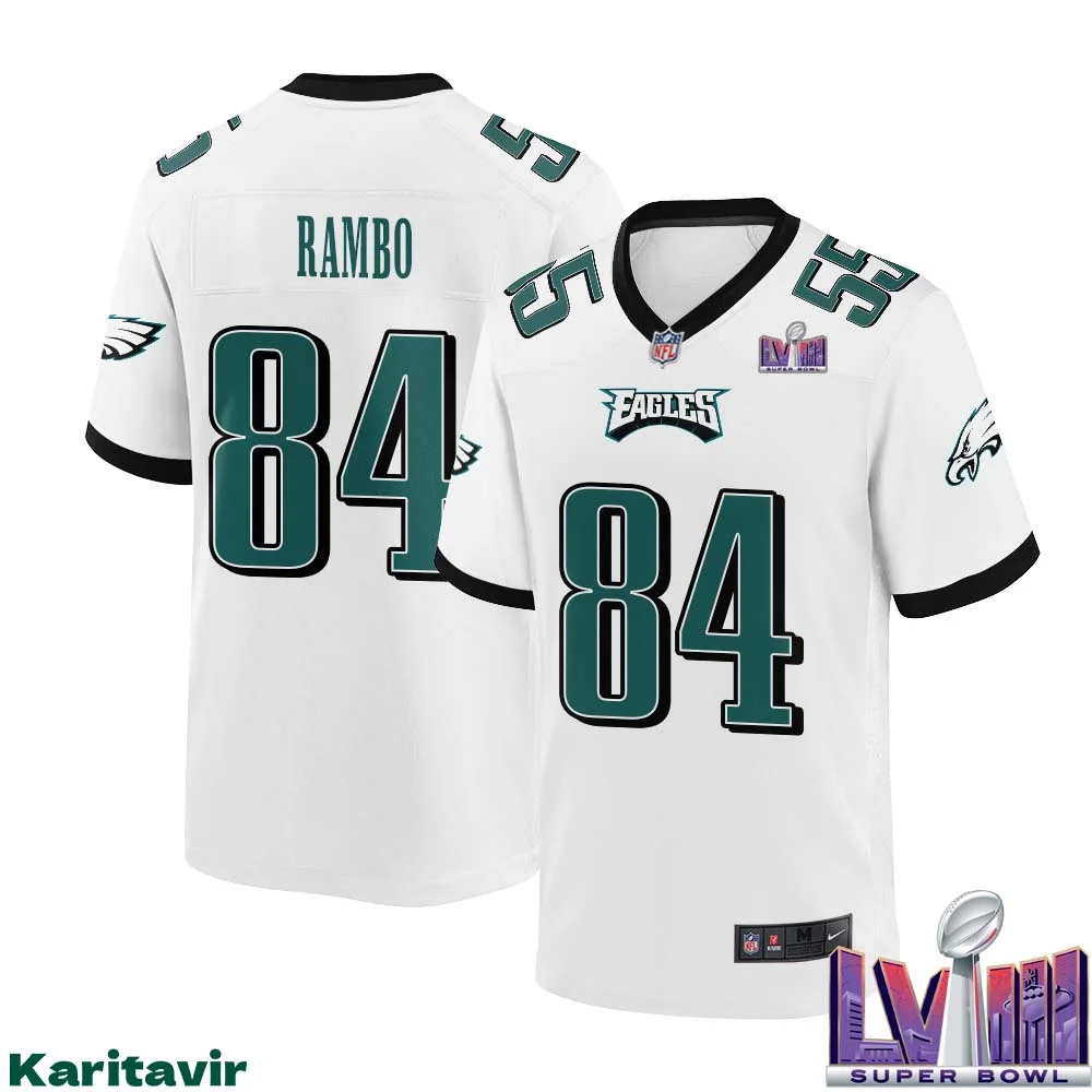 Charleston Rambo No 84 Men White Philadelphia Eagles Super Bowl LVIII Away Game Player Jersey