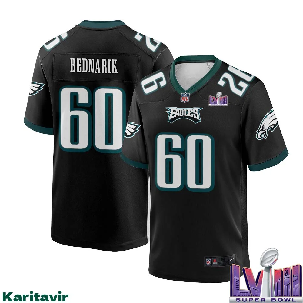 Chuck Bednarik No 60 Men Black Philadelphia Eagles Super Bowl LVIII Alternate Game Player Jersey 1