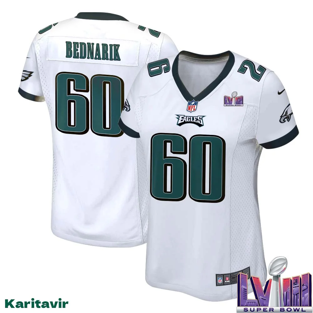 Chuck Bednarik No 60 Women White Eagles Super Bowl LVIII Away Game Player Jersey 1