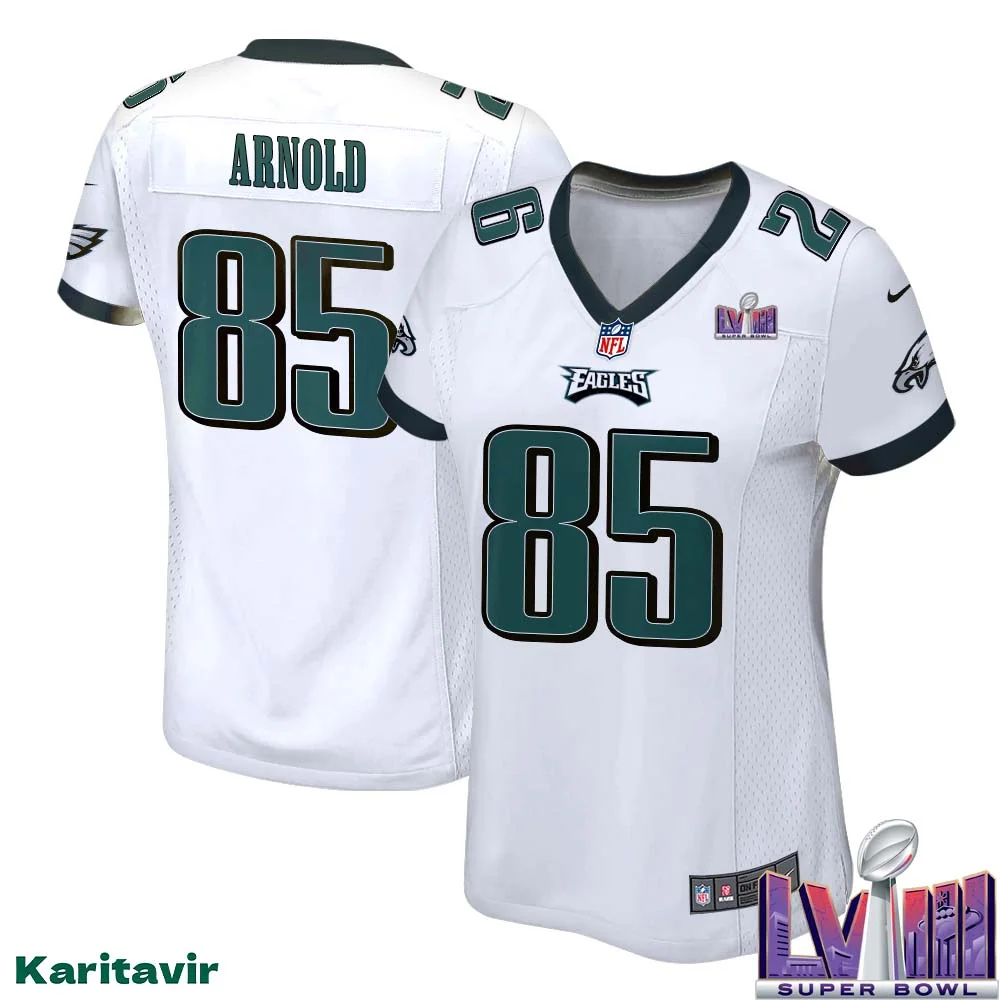 Dan Arnold No 85 Women White Eagles Super Bowl LVIII Away Game Player Jersey 1