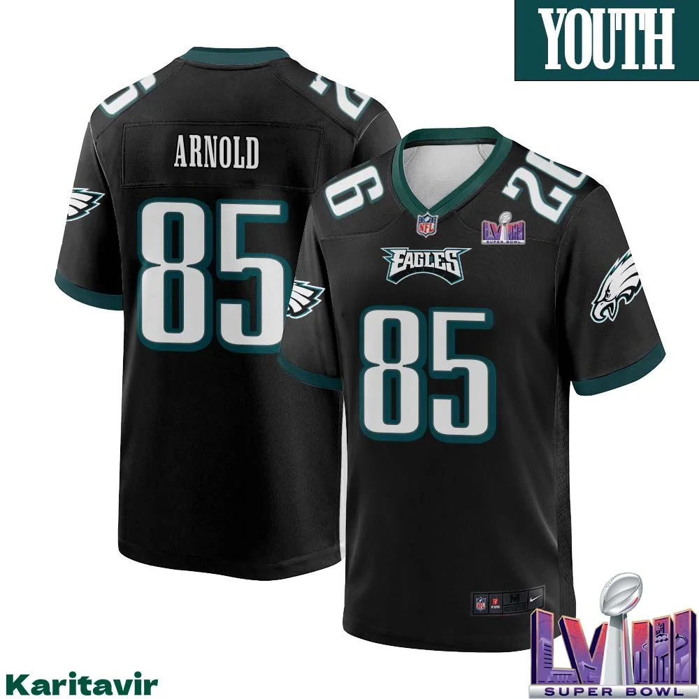 Dan Arnold No 85 Youth Black Philadelphia Eagles Super Bowl LVIII Alternate Game Player Jersey 1