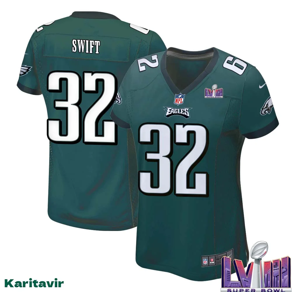 DAndre Swift No 32 Women Midnight Green Philadelphia Eagles Super Bowl LVIII Home Game Player Jersey