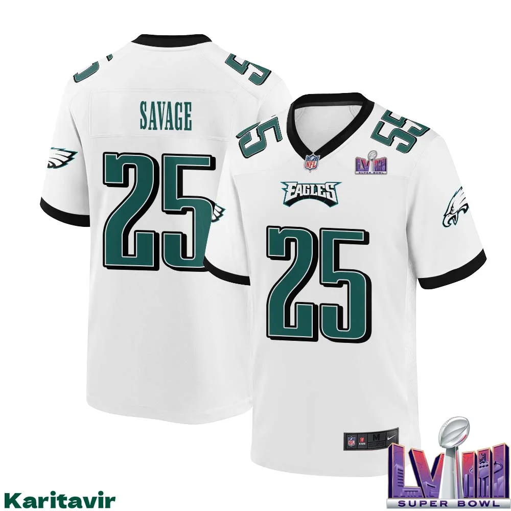 Darnell Savage No 25 Men White Philadelphia Eagles Super Bowl LVIII Away Game Player Jersey 1