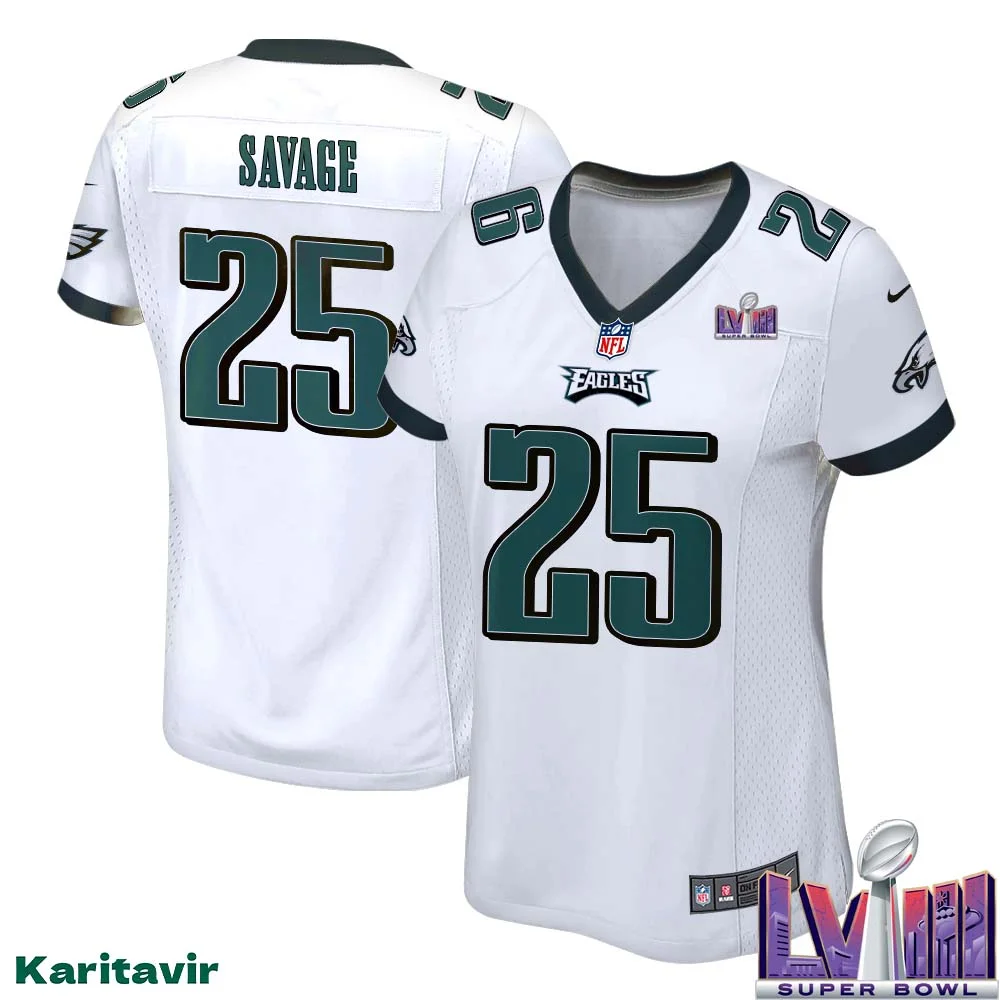 Darnell Savage No 25 Women White Eagles Super Bowl LVIII Away Game Player Jersey 1