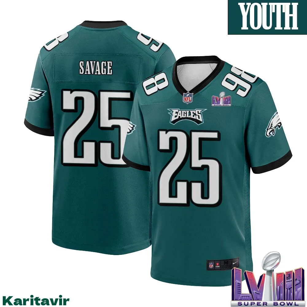 Darnell Savage No 25 Youth Midnight Green Philadelphia Eagles Super Bowl LVIII Home Game Player Jersey 1