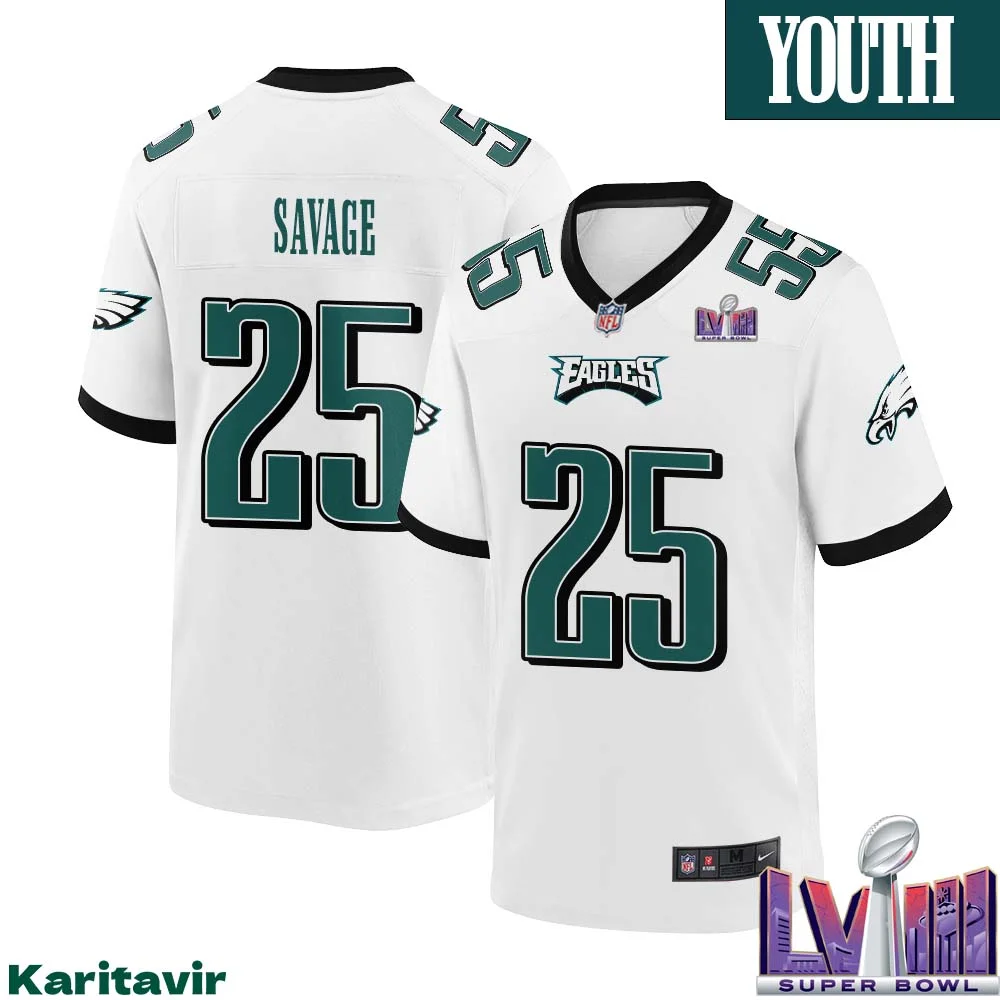 Darnell Savage No 25 Youth White Philadelphia Eagles Super Bowl LVIII Away Game Player Jersey