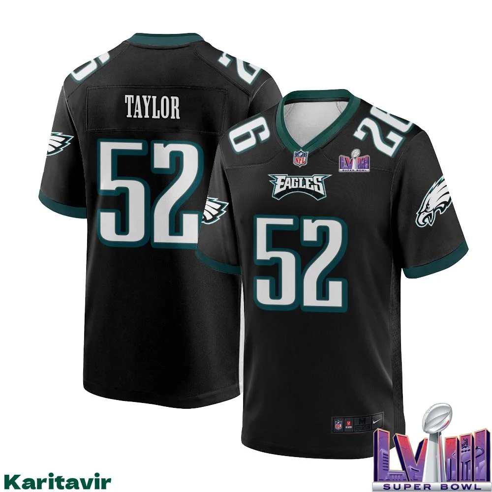 Davion Taylor No 52 Men Black Philadelphia Eagles Super Bowl LVIII Alternate Game Player Jersey 1