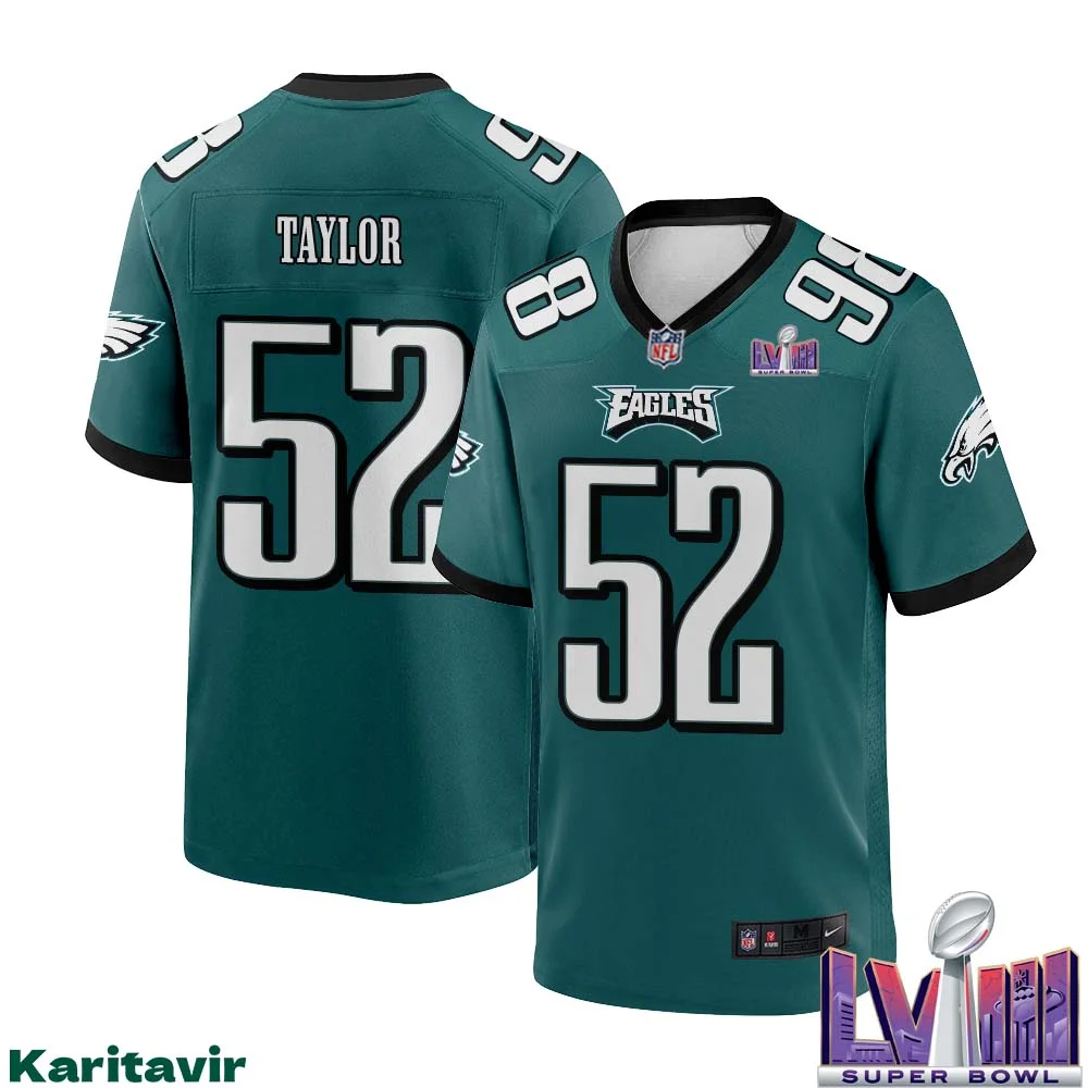 Davion Taylor No 52 Men Midnight Green Philadelphia Eagles Super Bowl LVIII Home Game Player Jersey 1