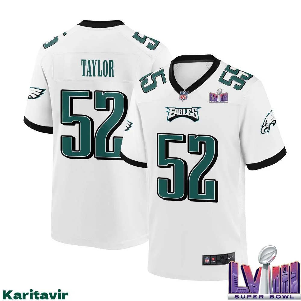 Davion Taylor No 52 Men White Philadelphia Eagles Super Bowl LVIII Away Game Player Jersey