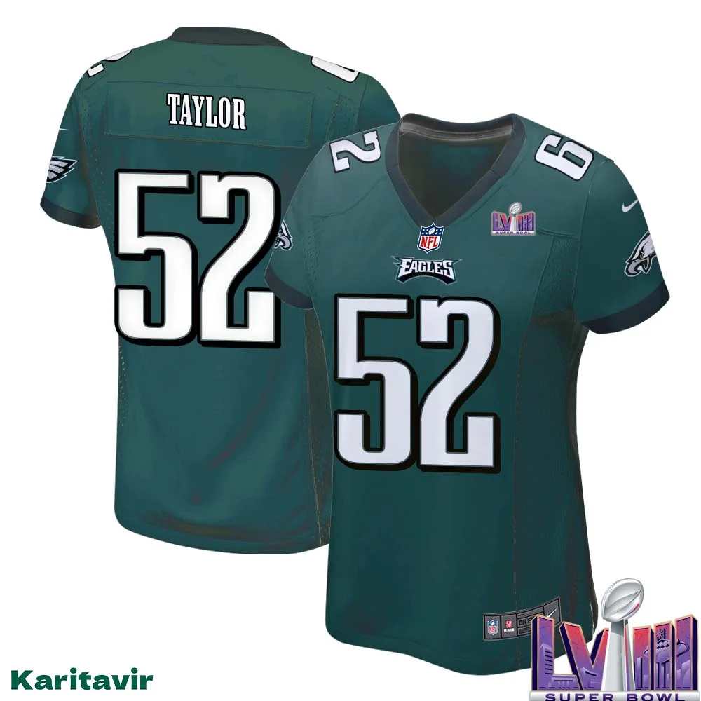 Davion Taylor No 52 Women Midnight Green Philadelphia Eagles Super Bowl LVIII Home Game Player Jersey 1