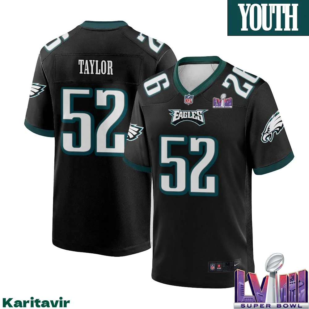 Davion Taylor No 52 Youth Black Philadelphia Eagles Super Bowl LVIII Alternate Game Player Jersey