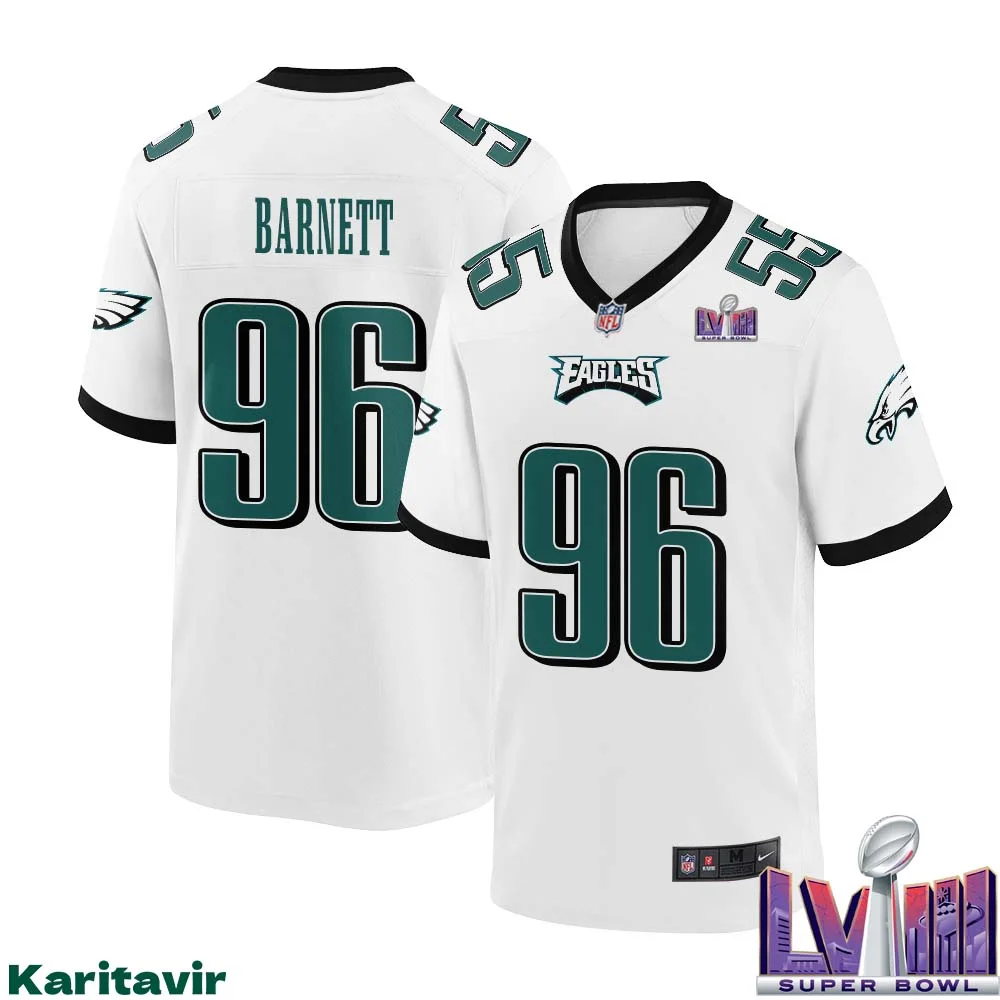 Derek Barnett No 96 Men White Philadelphia Eagles Super Bowl LVIII Away Game Player Jersey 1