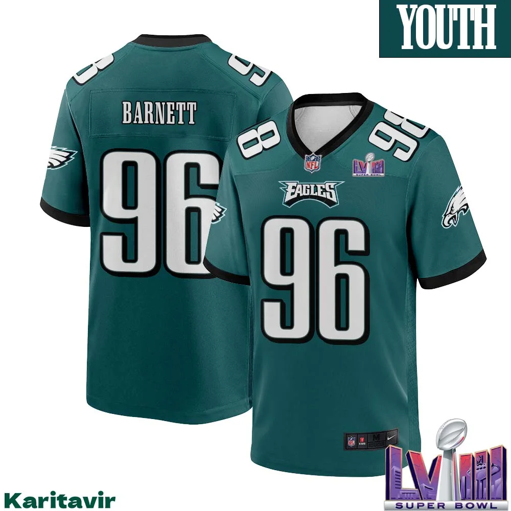 Derek Barnett No 96 Youth Midnight Green Philadelphia Eagles Super Bowl LVIII Home Game Player Jersey 1