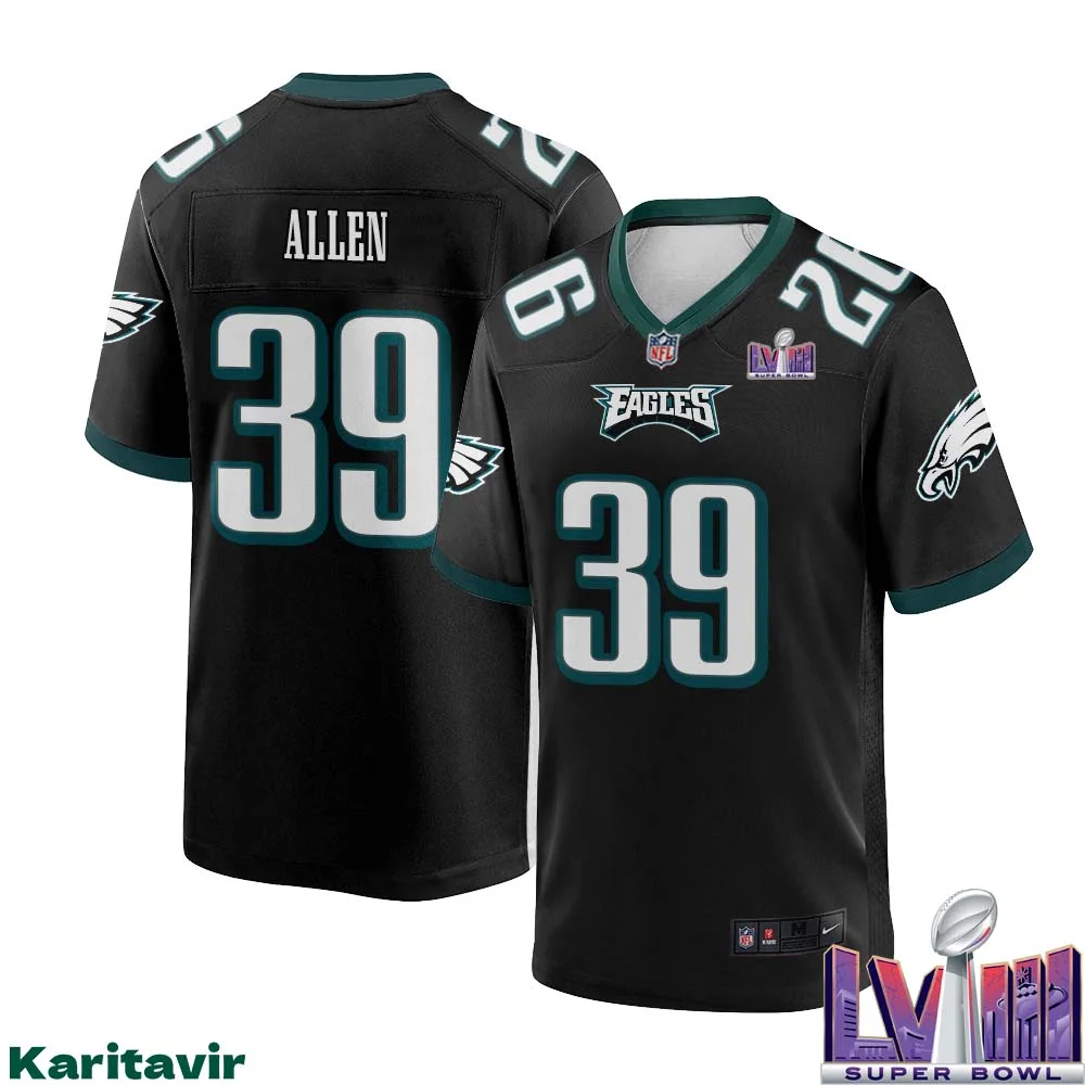 Devon Allen No 39 Men Black Philadelphia Eagles Super Bowl LVIII Alternate Game Player Jersey 1